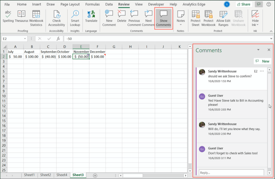 Zobraziť všetky komentáre v programe Excel