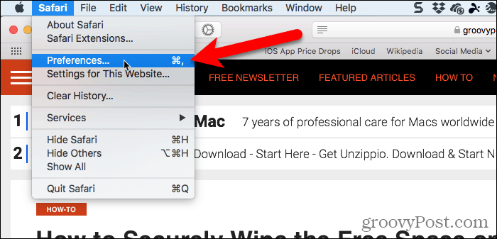Prejdite v prehliadači Safari pre Mac na Safari> Predvoľby