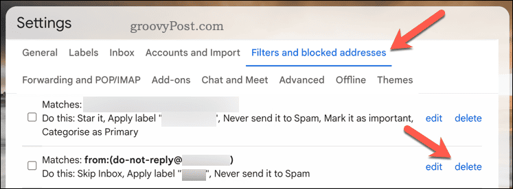 Tlačidlo Odstrániť filter v Gmaile