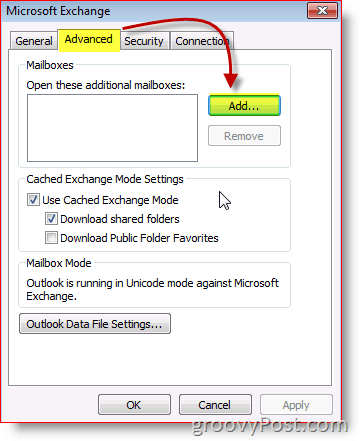 Outlook 2010 Výmena snímok obrazovky rozšírené karty pridať poštovú schránku