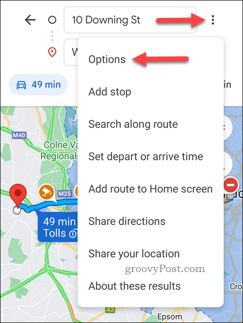 Otvorte možnosti trasy v Mapách Google