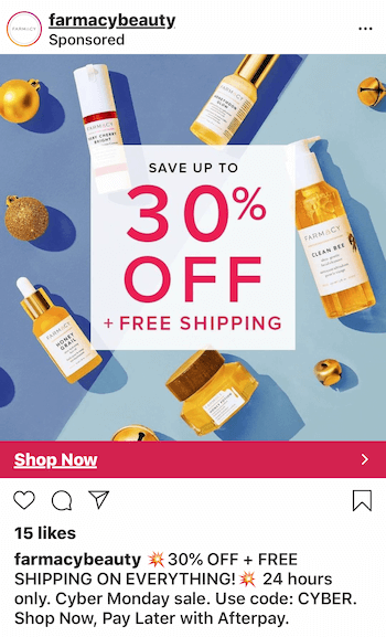 príklad reklamy na Instagrame s kódom zľavového kupónu