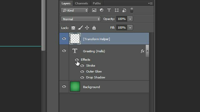 Cheat Photoshop Text Layer Transformations Trick vrstva efektov režim prolínania efektov tah vonkajšia žiara tieň tieňov umožňujú viditeľné zapnúť Photoshop cheat