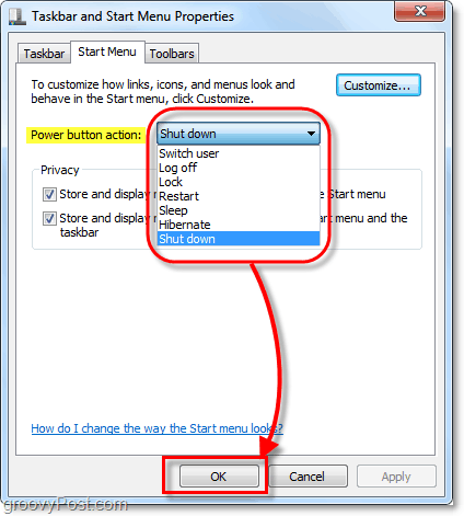 zmeňte akciu vypínača ponuky Štart v systéme Windows 7