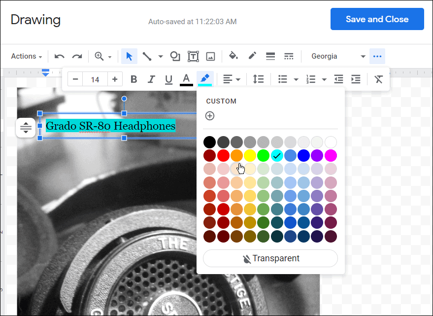 Farba písma atď. ako vrstviť obrázky v Dokumentoch Google