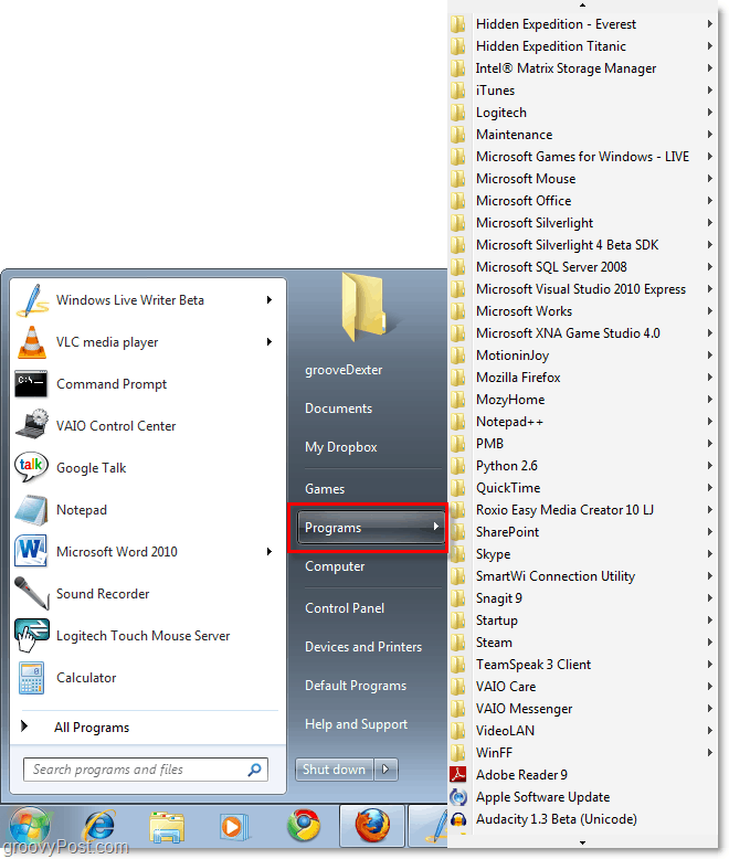Windows 7 Štart menu s xp classic Všetky programy Štart menu
