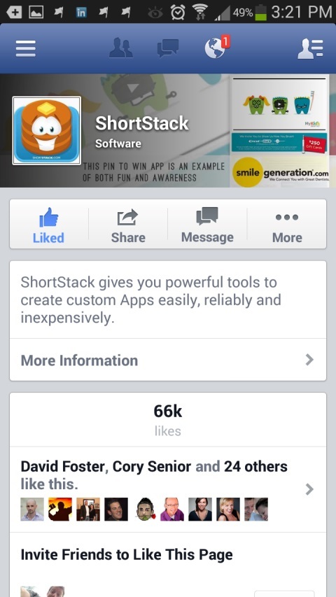 shortstack facebooková stránka na mobilnom zariadení