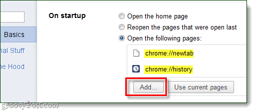 Spustenie prehliadača Chrome Pridajte stránky na otvorenie
