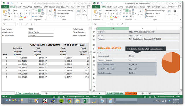 Nový! Excel 2013 vám umožňuje zobraziť tabuľky vedľa seba v samostatnom systéme Windows