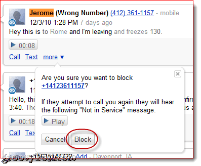 Blokovať hovory Google Voice