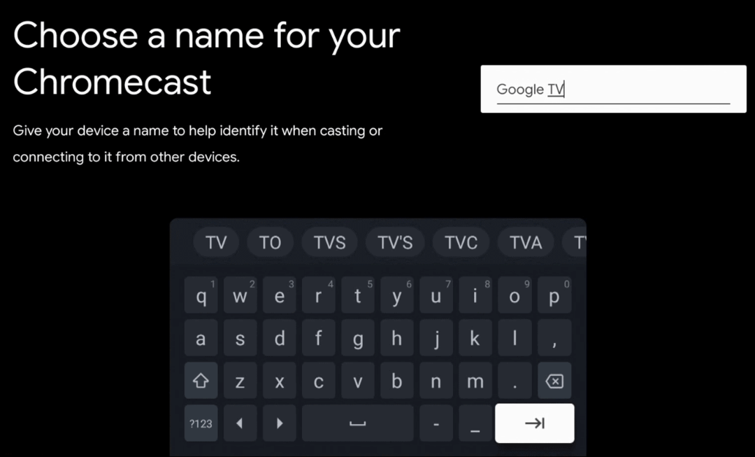 Zadajte názov pre Google TV