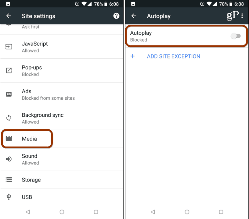Blokovanie Androidu Automatické prehrávanie prehliadača Chrome