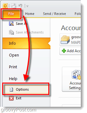 ponuka možností programu Outlook 2010
