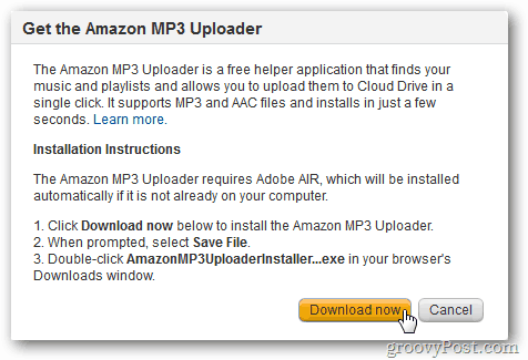Nainštalujte program Amazon MP3 Uploader