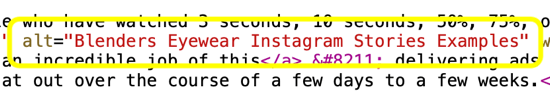 Ako pridať alternatívny text k príspevkom na Instagrame, príklad alternatívneho textu v html kóde