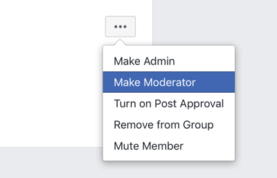 Ako vylepšiť svoju komunitu skupín na Facebooku, možnosť ponuky skupín na Facebooku, aby sa z člena stal moderátor 