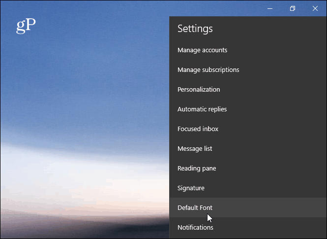 Predvolené písmo Windows 10 Mail App