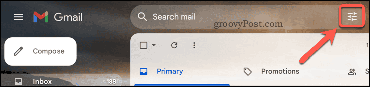 Tlačidlo rozšíreného vyhľadávania v Gmaile