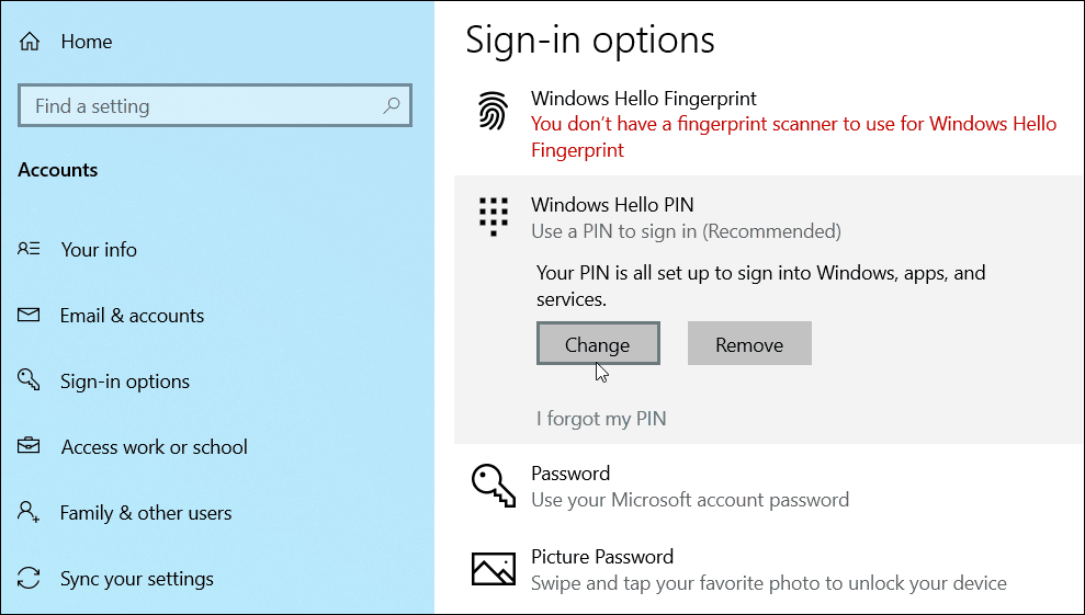 zmeniť pridať PIN Windows 10