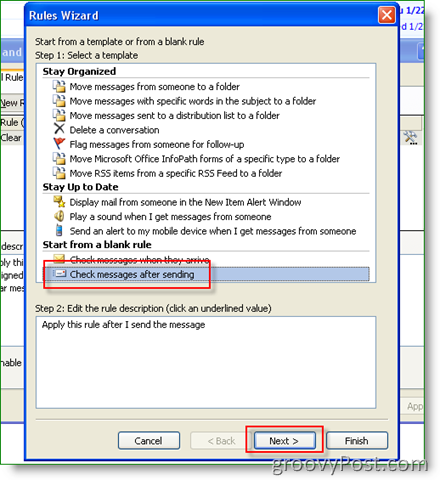 Vytvorte nové pravidlo programu Outlook a upozornenie