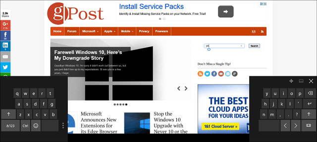 Windows 10 Tip: Rozdeľte klávesnicu na obrazovke v režime tabletu