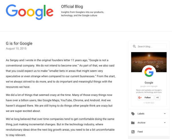 list s oznámením o rebrandingu google