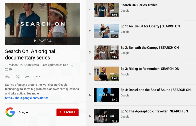 Zoznam videí na YouTube pre dokumentáciu Google Hľadať Zapnuté
