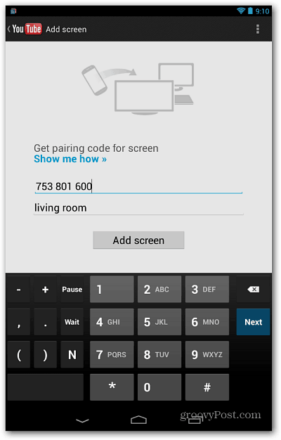 Obrazovka pridania tabletu Nexus 7