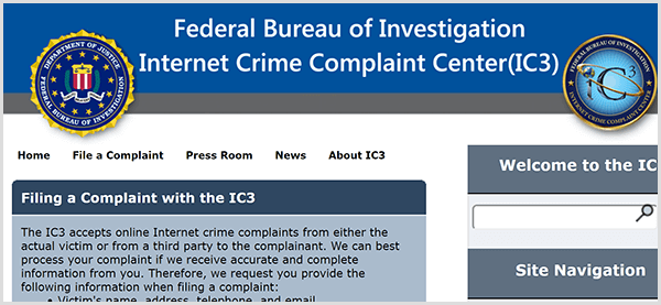 Ak sa niekto vydáva za vašu firmu, nahláste podvodnú činnosť FBI Internet Crime Complaint Center.