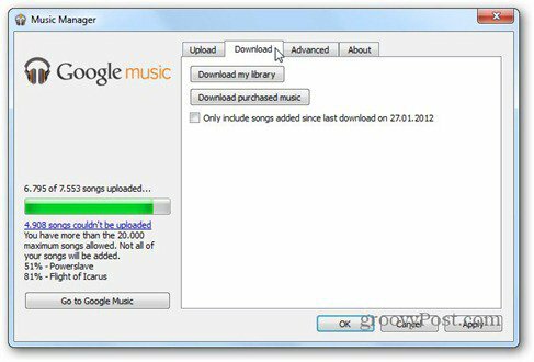 karta sťahovania hudby google