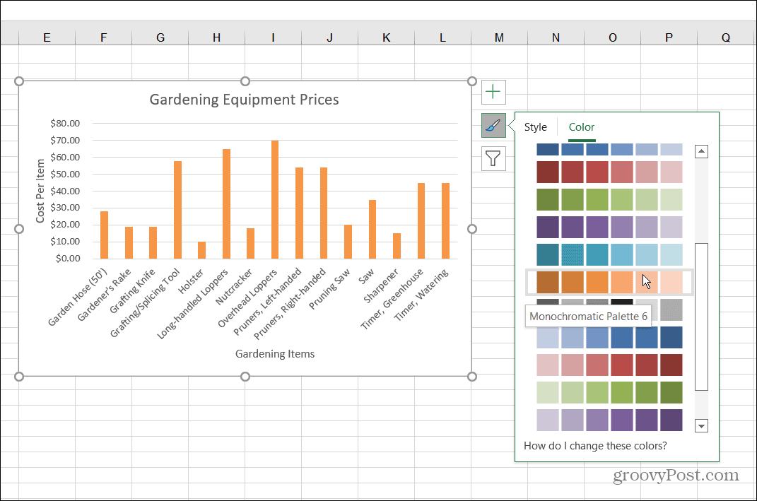 Zmeniť štýl farieb stĺpcový graf Excel