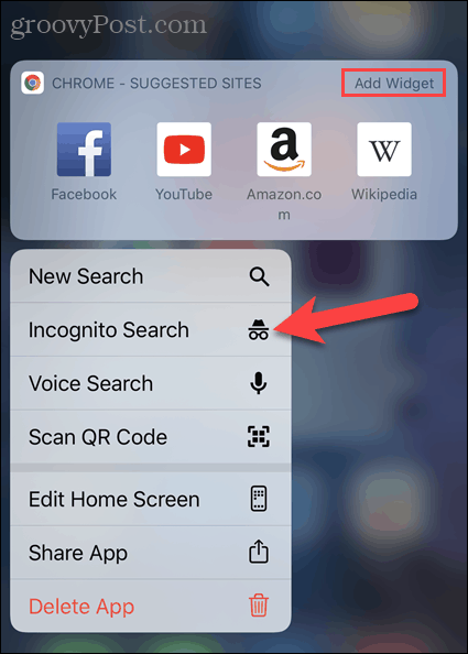 Klepnite na Nová karta inkognito na ikone aplikácie Chrome v systéme iOS