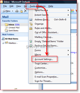 Otvorte Nastavenia účtu v aplikácii Outlook 2007