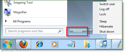 Tlačidlo napájania systému Windows 7 so zmenenými vlastnosťami sa namiesto toho reštartuje