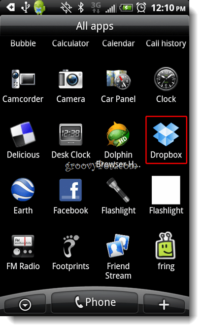 Ikona spustenia Dropboxu Android
