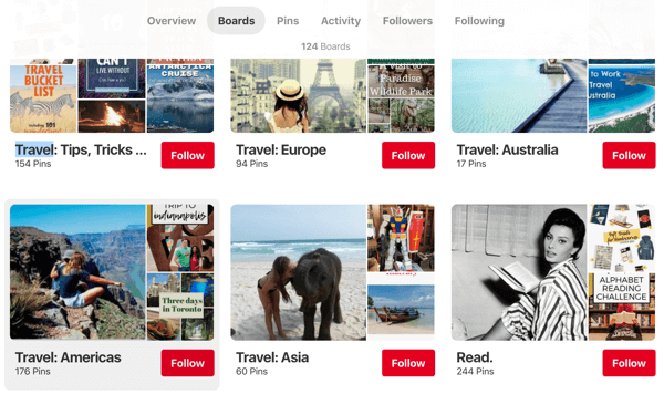 Tipy, ako vylepšiť svoj dosah na Pintereste, príklad 1, Cestovateľské rady o cestovaní Endless Bliss, Pinterest nástenky organizovaný región