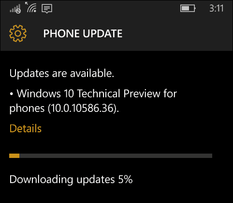 Aktualizácia systému Windows 10 Mobil 10586-36