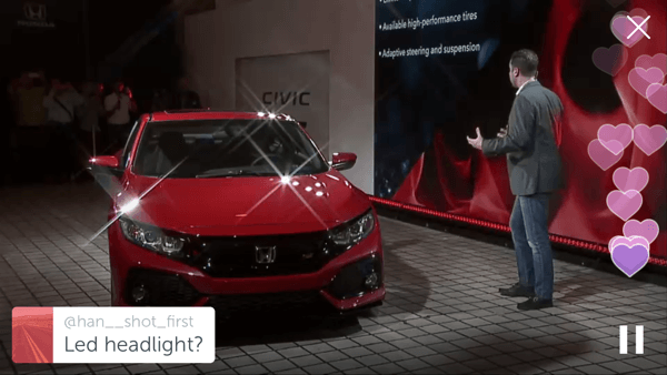 Spoločnosť Honda použila Periscope na odhalenie svojho prototypu modelu Civic SI z roku 2017.