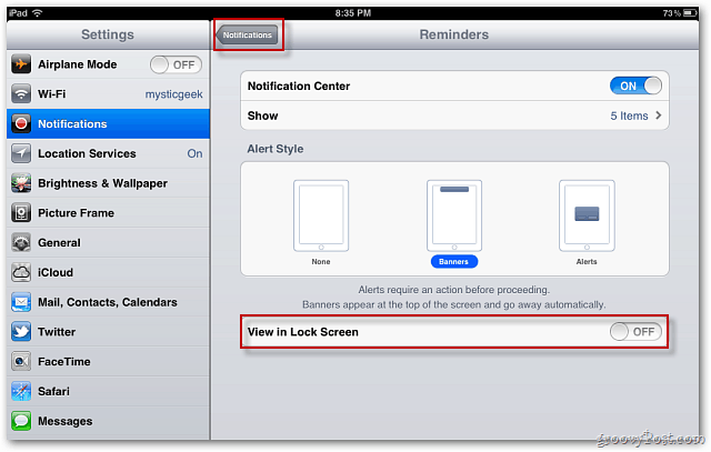 Apple iOS 5: Zakáže zobrazovanie upozornení na uzamknutej obrazovke