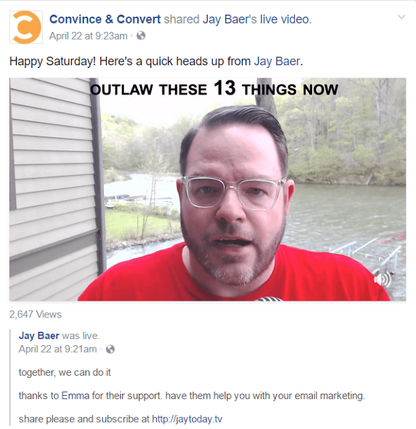 Jay umiestňuje video ku každej epizóde Jay Today na štyri rôzne platformy sociálnych médií, ako aj blogový príspevok na LinkedIn, Medium a jeho web.