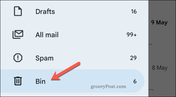Otvorenie koša v Gmaile na mobile