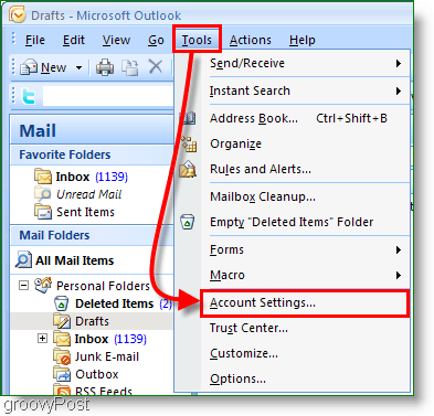 Screenshot kalendára programu Outlook 2007 - nastavenia účtu