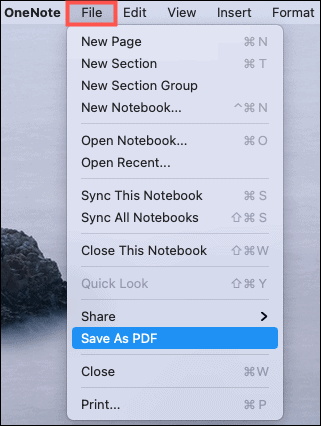 Uložiť ako PDF OneNote Mac