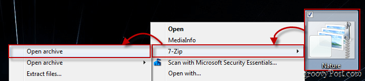 Kontextové menu systému Windows 7 pomocou 7-zip