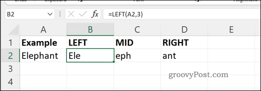 Príklad vzorcov MID RIGHT a LEFT v Exceli