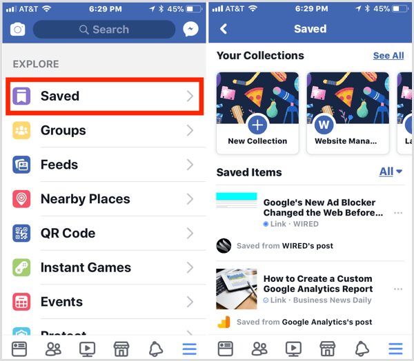 Facebook ukladal položky v mobile