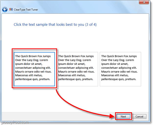 krok 3 kalibrácie clearType v systéme Windows 7