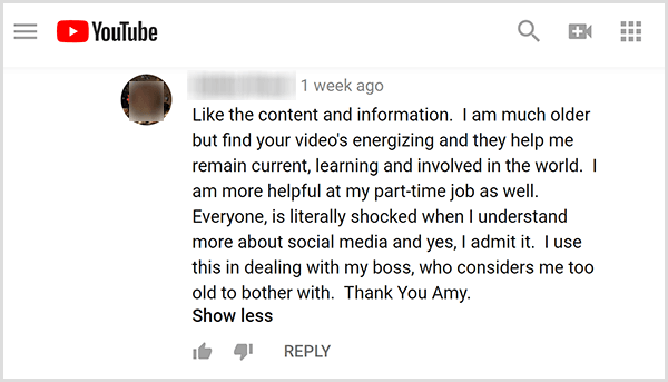 Amy Landino dostala od publika pozitívne ohlasy na jej videoobsah. Používateľka napríklad komentuje, že jej videá mi pomáhajú zostať v obraze, vzdelávať sa a zúčastňovať sa na svete. Som viac nápomocný aj pri práci na čiastočný úväzok.