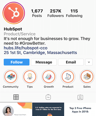 Instagram zvýrazňuje albumy na profile HubSpot