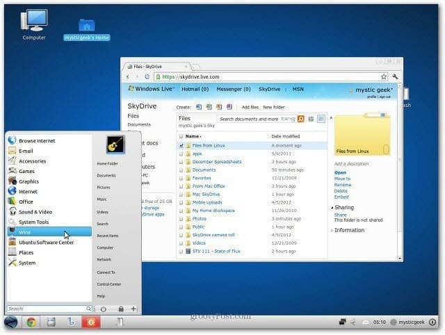 Webové rozhranie Linux SkyDrive